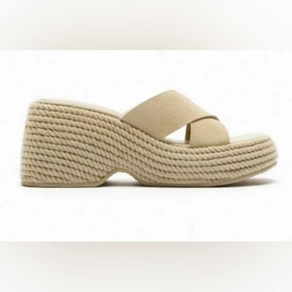 Zara Suede Leather Wedges Espadrilles Sandals